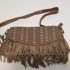 Dark Brozish Fringed-Studded Purse/Bag